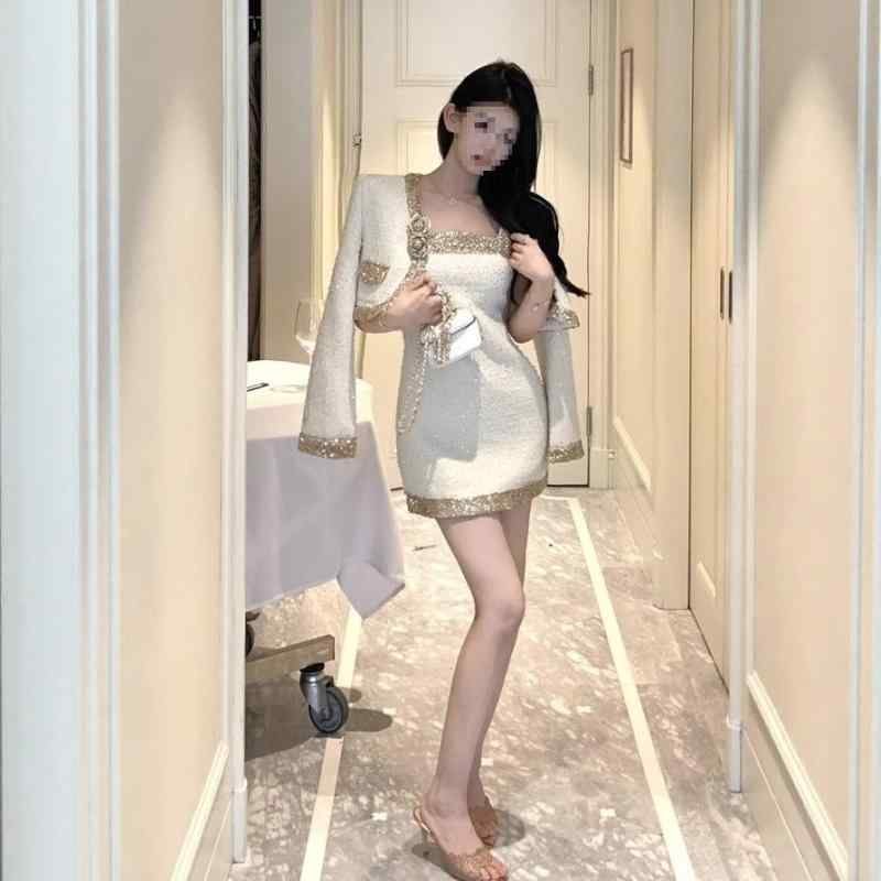 ワンピース レディース スパンコール ローズ柄 ツイード ジャケット キャミソール 2点セット ブラック系 エレガント 超ミニスカート