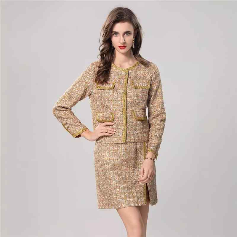 スカート レディース 秋冬 短丈 ツイード セットアップ 膝上丈 タイトスカート 9分袖 ショート丈 ジャケット 上下セット 欧美風 ストリート カジュアル