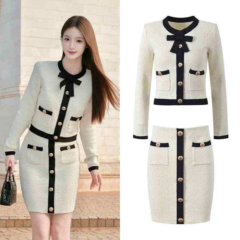 ニット レディース 春夏 アンサンブル 2点セット カーディガン 膝上スカート セットアップ 粘性繊維 普段使い かわいい エレガント