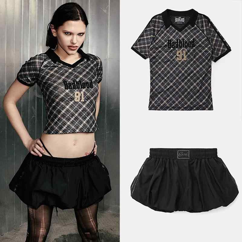 スカート レディース 韓国風 Aライン ミニスカート 通勤 ブラック 黒 チェック柄 コットン 綿 2025春夏