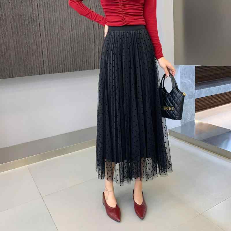 スカート レディース 秋冬 水玉 ドット 植毛 ベロア プリーツ Aライン ミモレ丈 エレガント 上品 ブラック ブラウン レッド ポリエステル