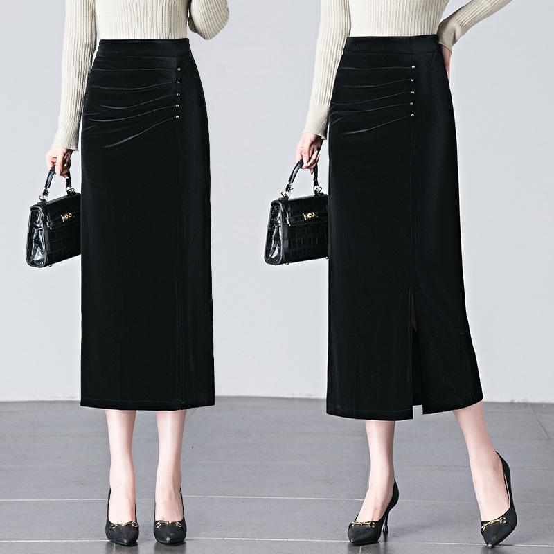 スカート レディース 魚尾スカート タイトスカート ポリエステル ブラック 黒 春秋 ミモレ丈 エレガント レトロ(4)