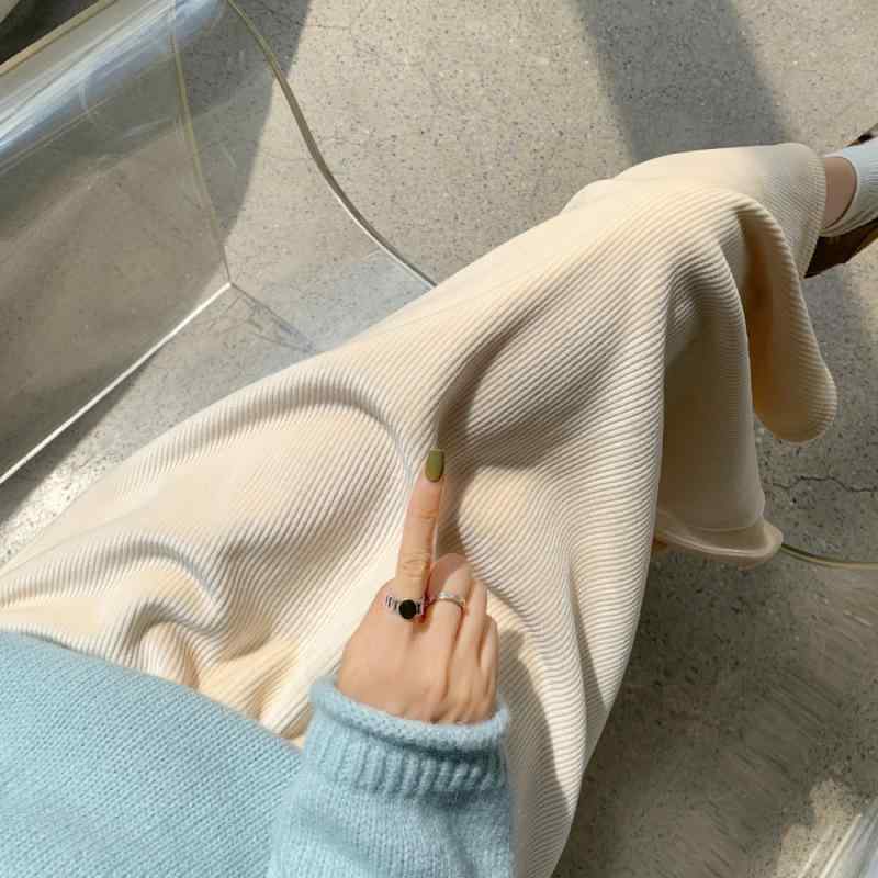 スカート レディース 秋冬 高腰 ベルベット 調 ミモレ丈 タイト スリット 無地 ブラック 黒 アプリコット ポリエステル(4.0)