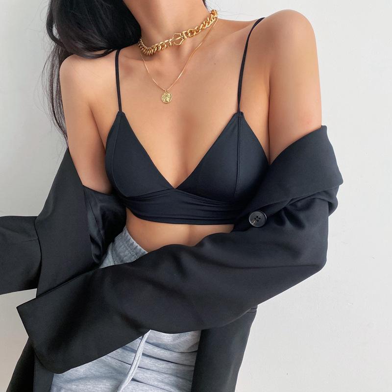 ブラジャー & ショーツ レディース 薄型 トライアングルカップ ワイヤレス 快適 インナー 美背 通気性 再生繊維 ポリエステル 無地 S M L XL(4.0)