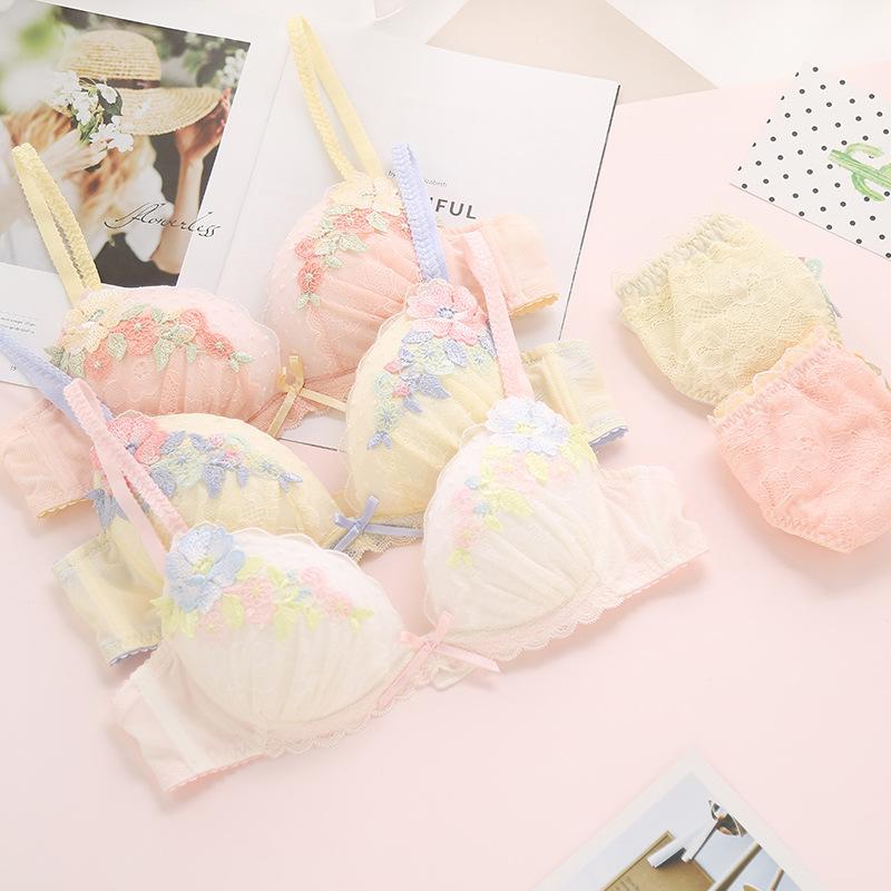 ブラジャー &amp; ショーツ レディース レース ランジェリーセット 薄手 3/4カップ ワイヤー入り ホワ..