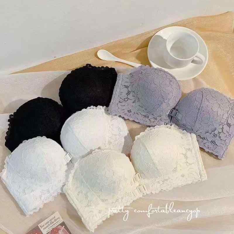 ブラジャー レディース 小胸 盛りブラ 谷間 前開き ノンワイヤー ストラップレス ずれにくい 3/4カップ..