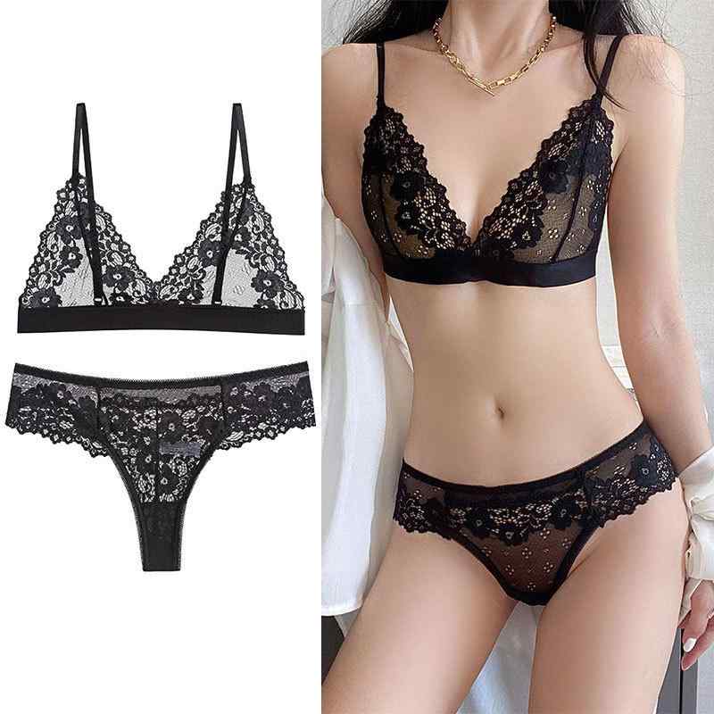 ブラジャー & ショーツ レディース レース 聚拢 美胸 三角ブラ ノンワイヤー ...