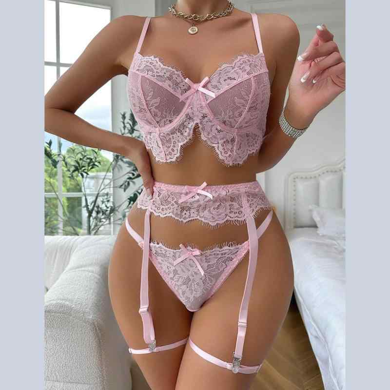 ブラジャー &amp; ショーツ レディース ランジェリー レース 超薄手 シースルー ピンク系 ブルー S M L..