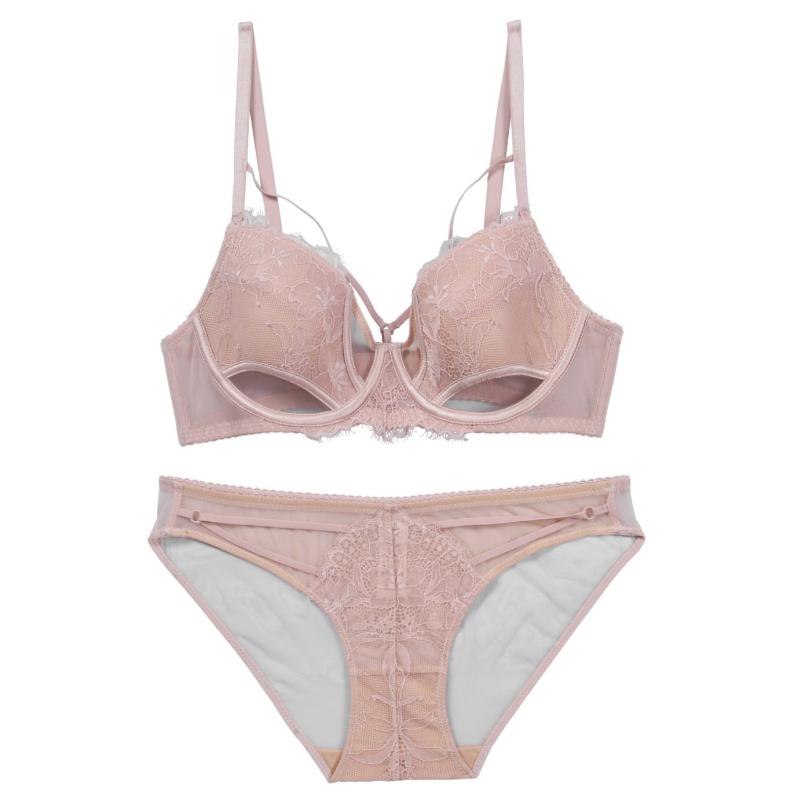 ブラジャー &amp; ショーツセット レディース 3/4カップ 薄手 脇高 寄せ上げ 谷間メイク ずれにくい 快適 通気性 レース 花柄 かわいい フェミニン ホワイト ピンク ブラック