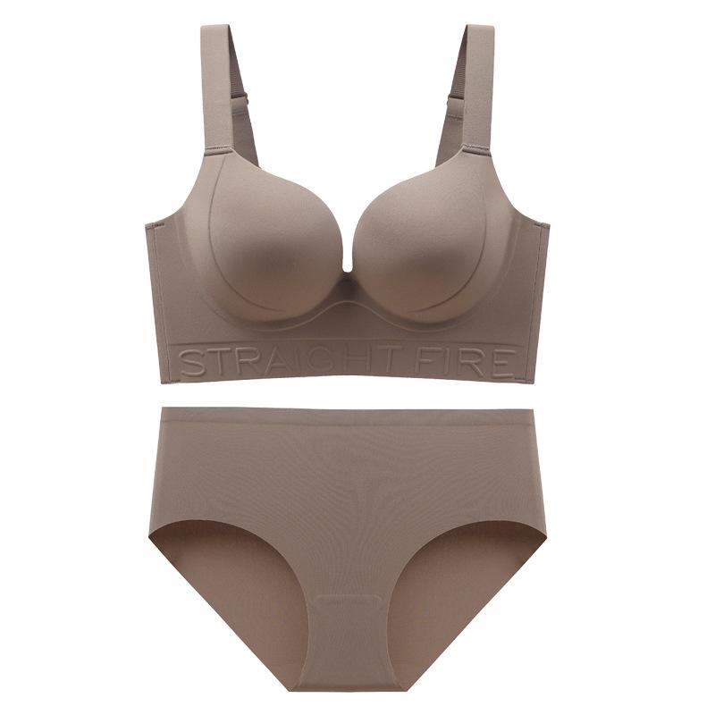 ブラジャー & ショーツ セット 大きいサイズ レディース インナー 無縫製 シームレス ノンワイヤー バストアップ 脇高 補正 3/4カップ 通気性 快適