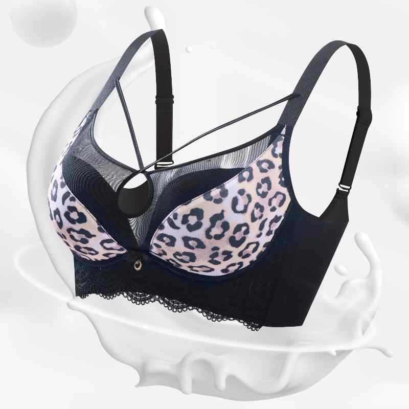 ブラジャー &amp; ショーツ レディース 女性用 ヒョウ柄 豹柄 谷間メイク 寄せ上げ 上げ 無鋼圈 ノンワ..