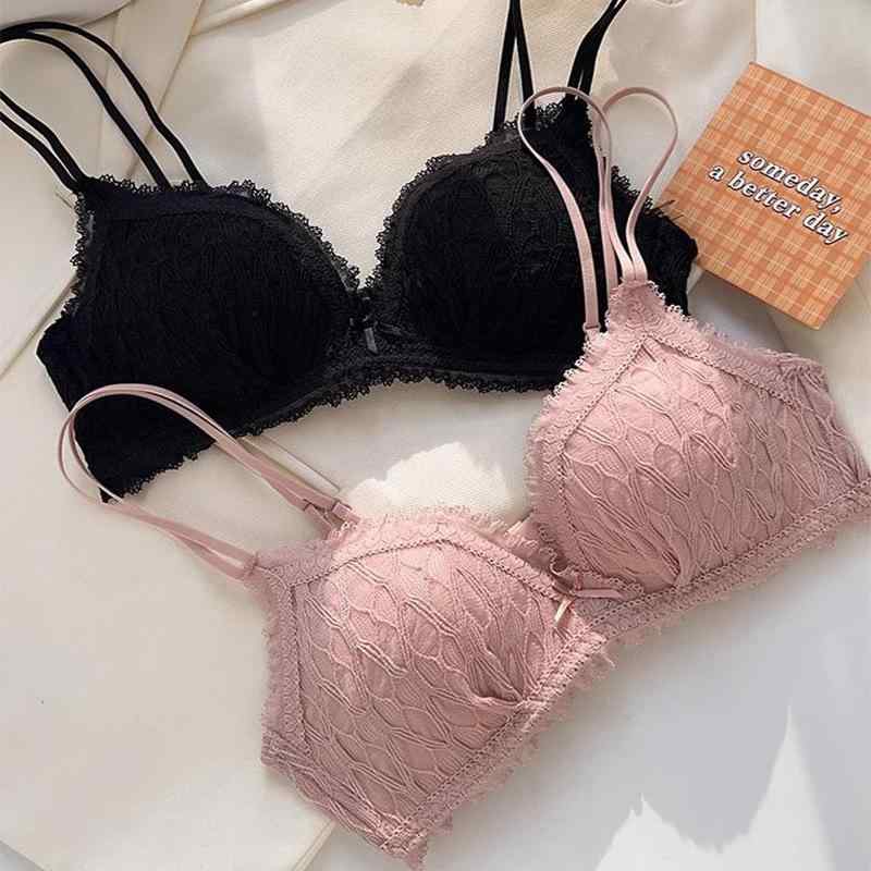 ブラジャー & ショーツ レディース レース ノンワイヤー 小胸 谷間 脇高 3/4カップ 通気性 ベージュ 黒 白