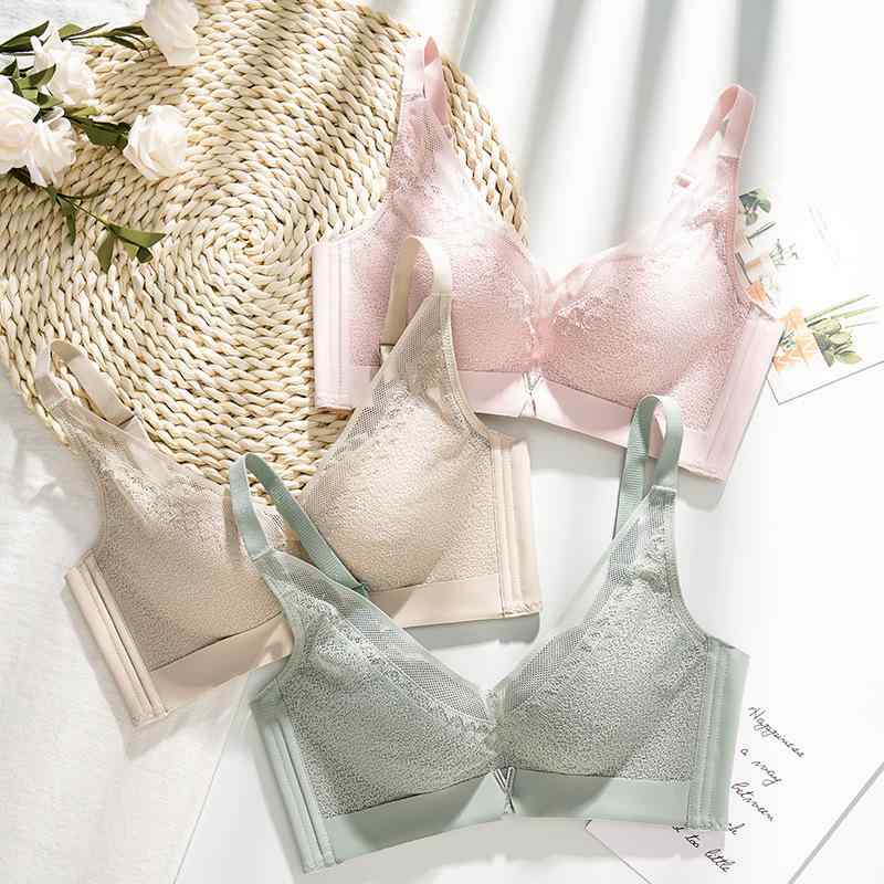 ブラジャー &amp; ショーツ レディース 補正下着 ノンワイヤー 3/4カップ 脇高 谷間メイク 無地 ブラッ..