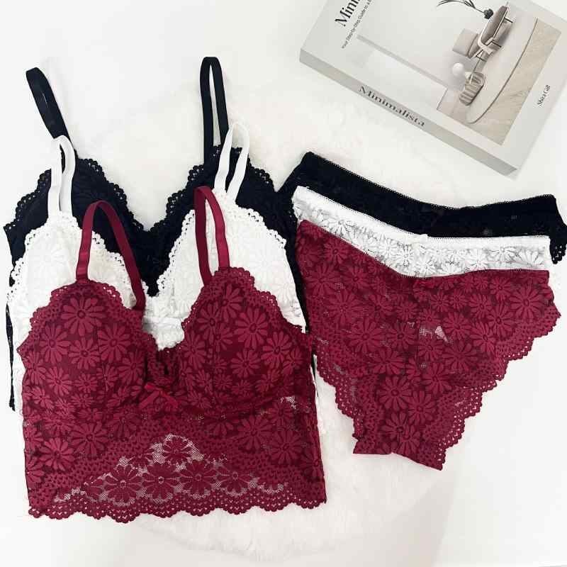 ブラジャー セット レディース 3/4カップ 薄型 通気性 深V 小胸 バストアップ 脇高 調整型 インナー 下着 黒 白 赤 S M L