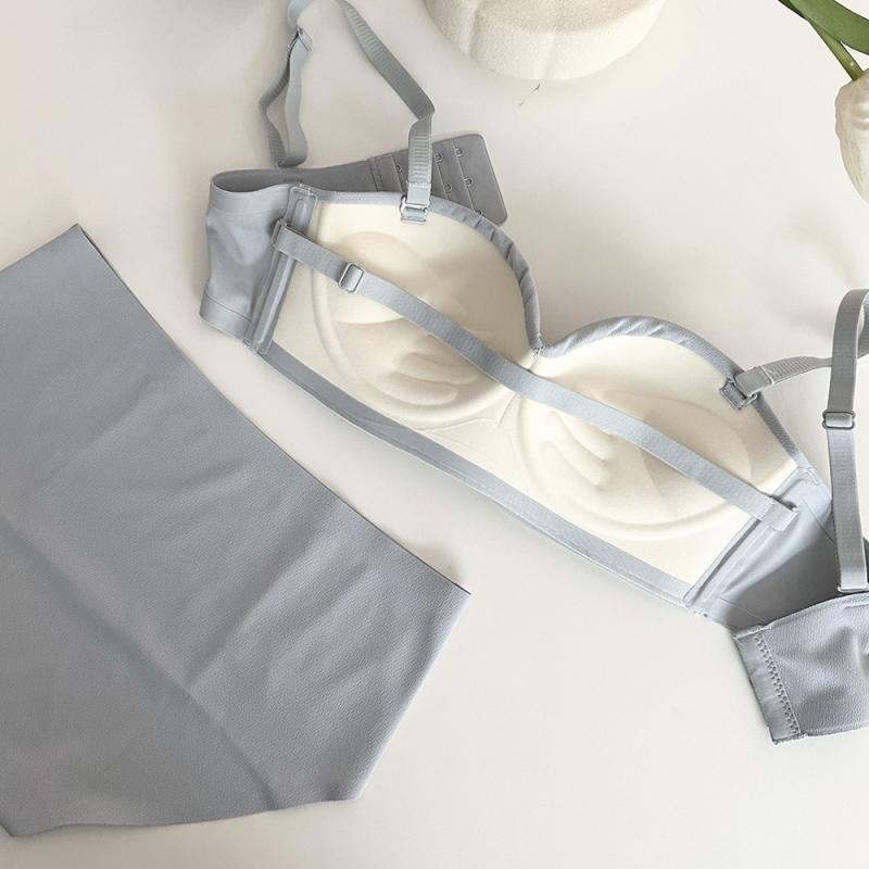 ブラジャー &amp; ショーツ レディース 上下セット 1/2カップ 盛りブラ 小胸 谷間メイク 無痕 シームレ..