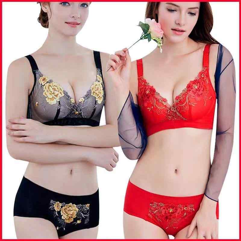 ブラジャー &amp; ショーツ レディース 3/4カップ 調整型 補正 谷間メイク 盛りブラ 快適 レース ノン..