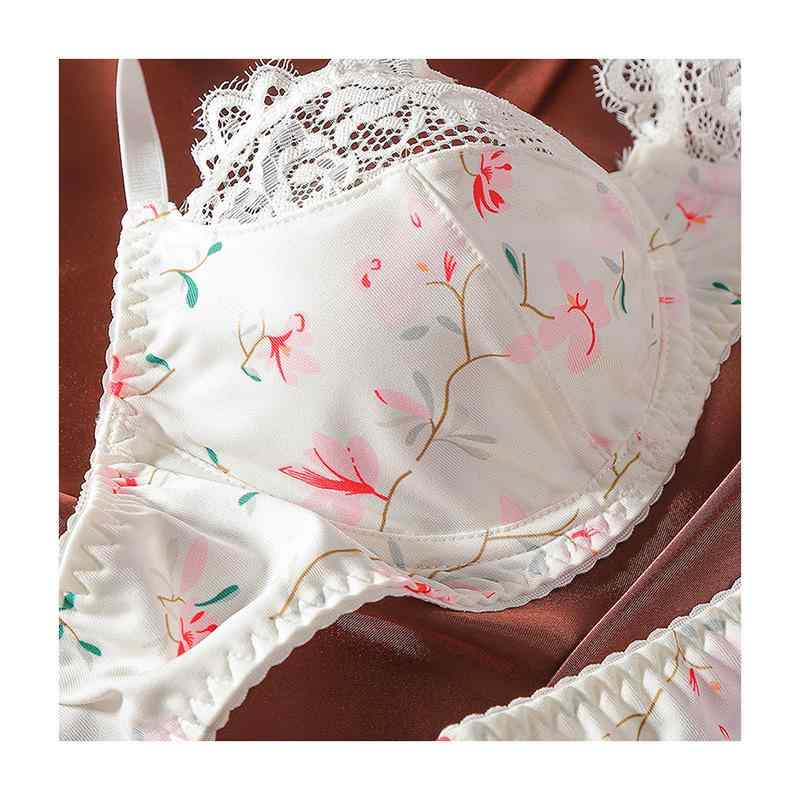 ブラジャー レディース レース 寄せ 上げ ノンワイヤー ポリエステル 快適 インナー 粉白 S M L XL