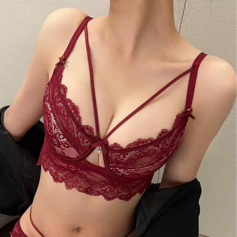 ブラジャー &amp; ショーツセット レディース レース 薄手 3/4カップ ソフトワイヤー 通気性 ホワイト ..