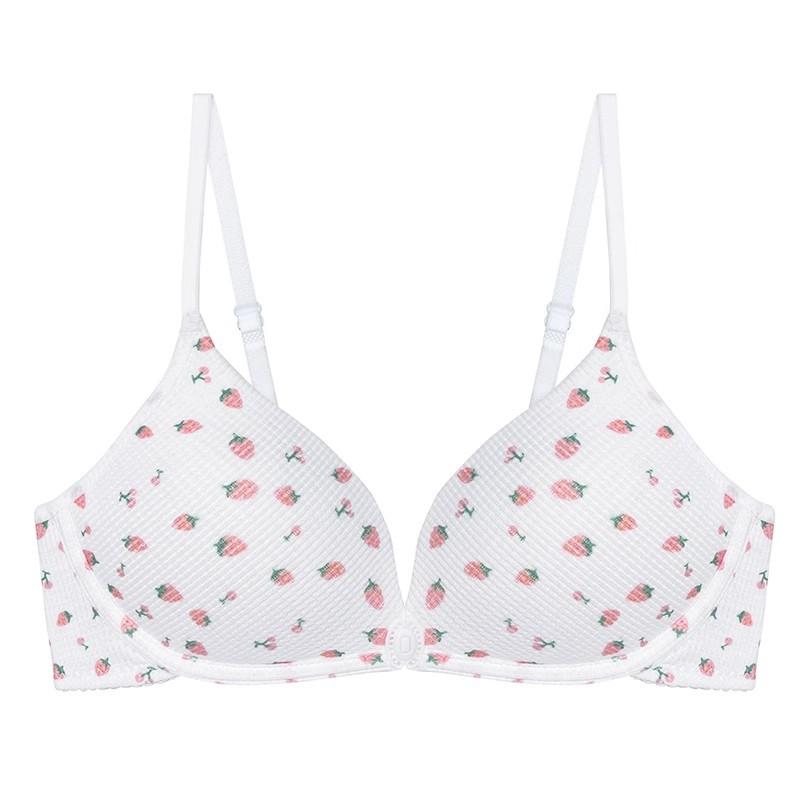 ブラジャー & ショーツセット レディース フルーツ柄 コットン 薄手 3/4カップ 前開き S M L XL 快適 聚拢