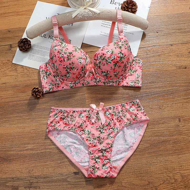 ブラジャー &amp; ショーツ レディース 女性用 3/4カップ 薄手 調整型 ワイヤー入り ポリエステル 聚拢 通気 快適 伸縮性 無地 ピンク系