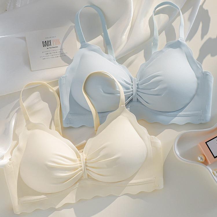ブラジャー レディース 薄型 3/4カップ ワイヤレス 脇高 補正 ずれにくい 通気性 快適 雪白 アイスブルー シャンパン ブラック ピンク系(4.0)