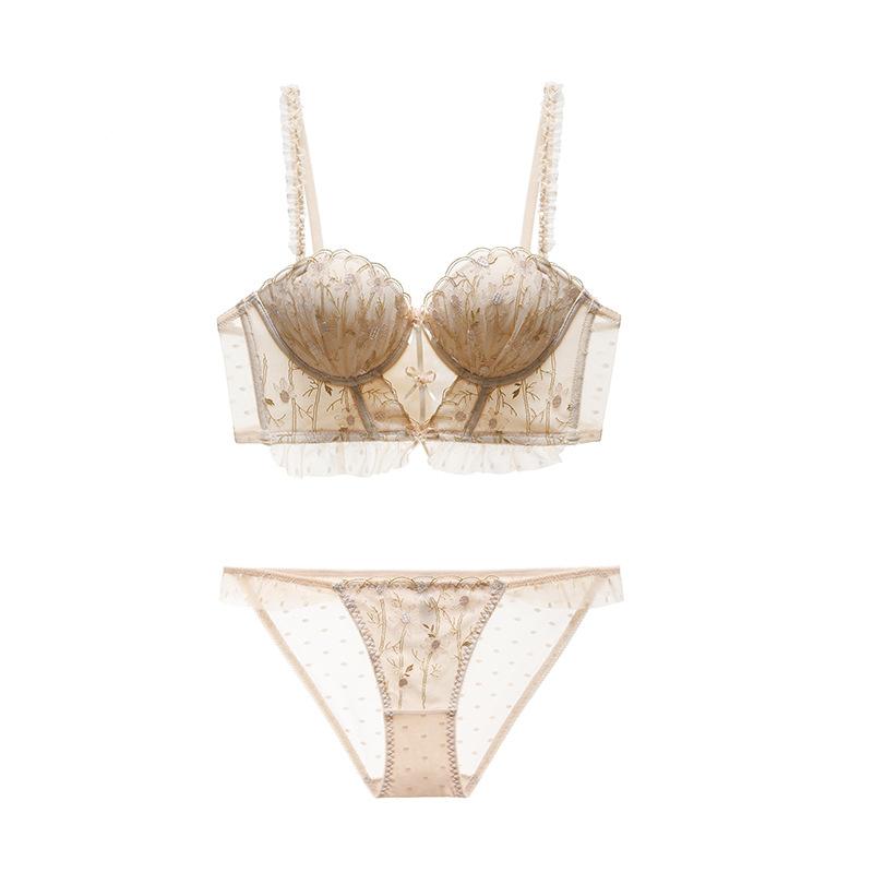 ブラジャー &amp; ショーツ レディース 補正下着 厚手カップ バストアップ 脇高 3/4カップ レース 赤 ..