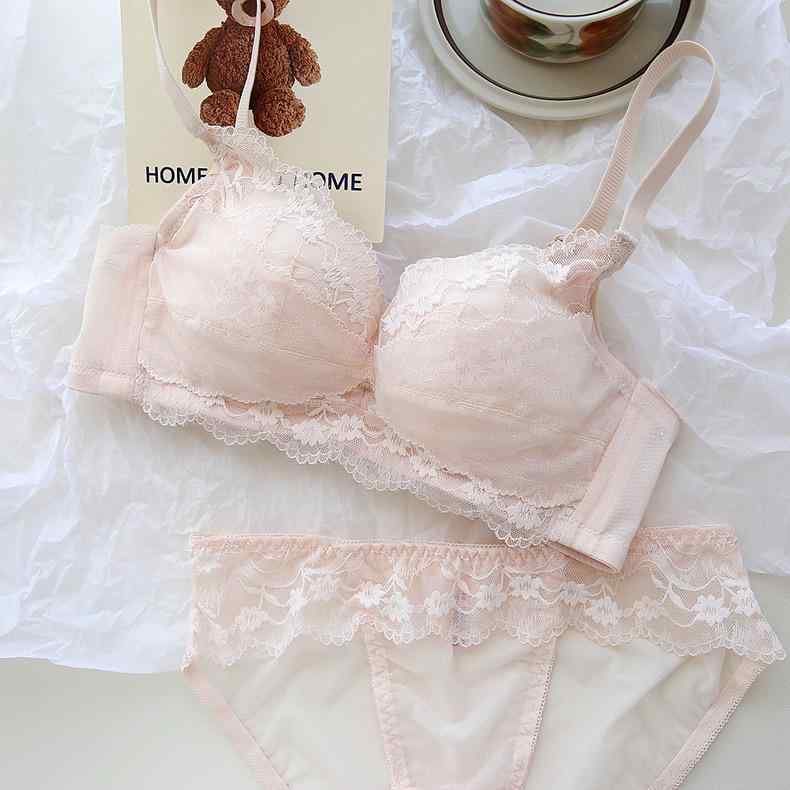 ブラジャー &amp; ショーツ レディース 3/4カップ 脇高 寄せ上げ レース 補正 谷間メイク 通気性 快適 ..