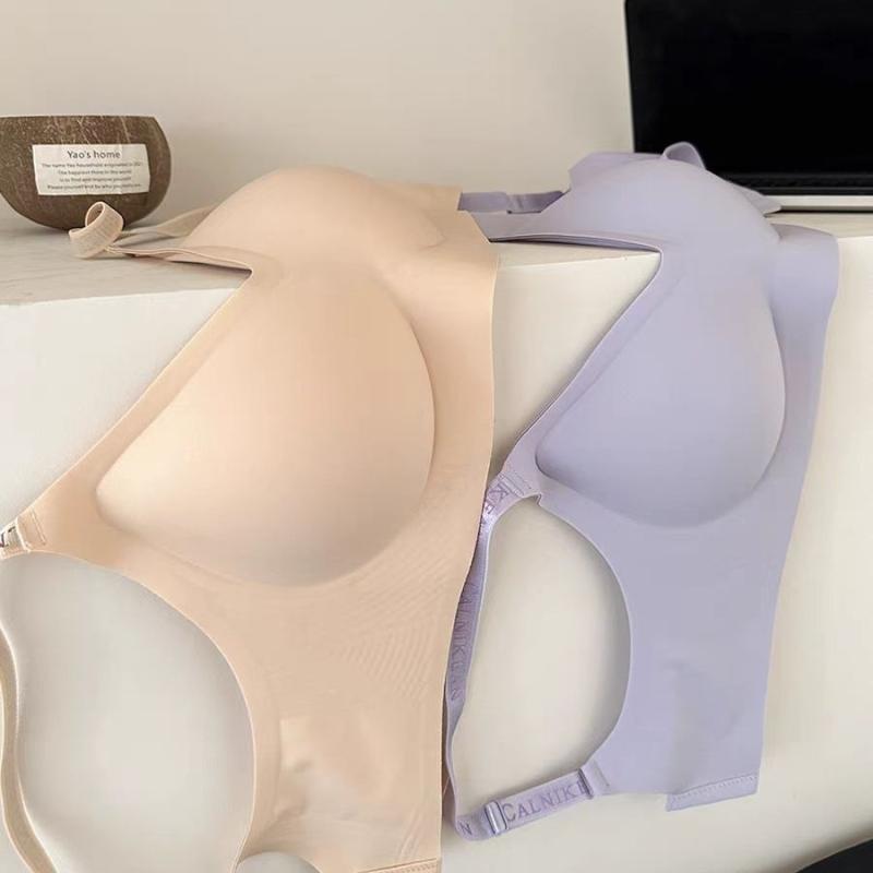 ブラジャー レディース ノンワイヤー ソフト 3/4カップ 薄手 パッド 美背 通気性 快適 インナー ピンク系