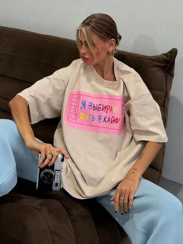 Tシャツ レディース 半袖 カットソー アメリカン レトロ コットン 綿 トップス ゆるシルエット ロゴ プリント ゆったり カジュアル ビッグシルエット ルーズフィット シンプル オールシーズン デイリーウェア 体型カバー 普段使い 通勤用