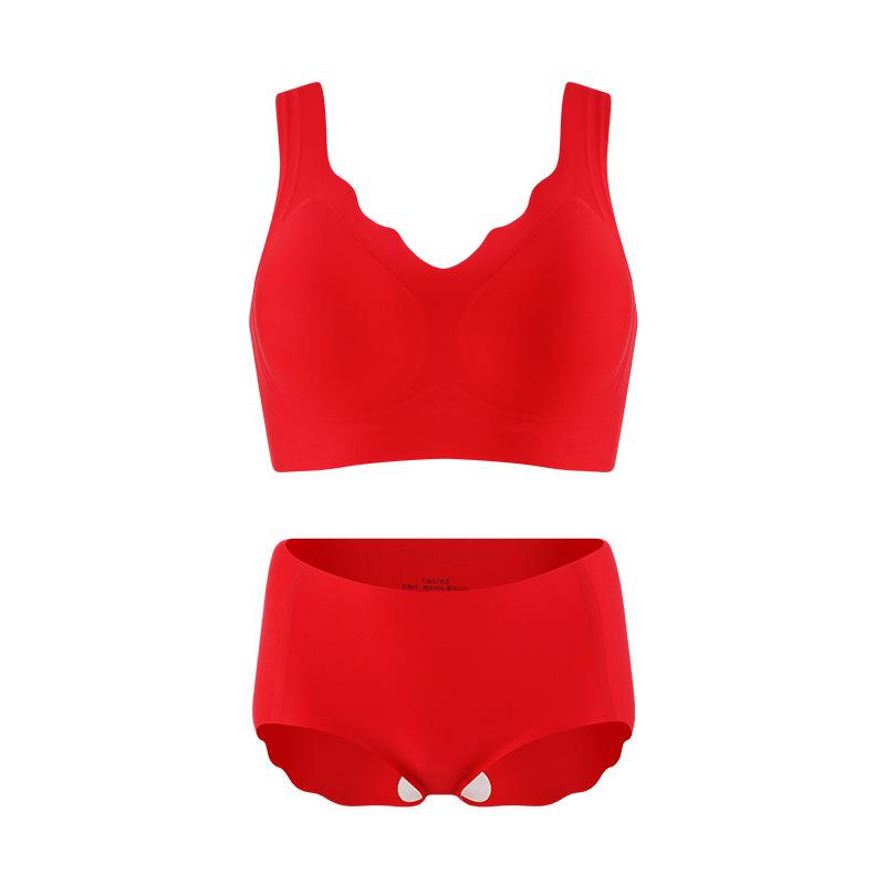 ブラジャー &amp; ショーツセット レディース 新年 赤色 下着 寄せ上げ ソフトワイヤーなし ブラ 結婚..