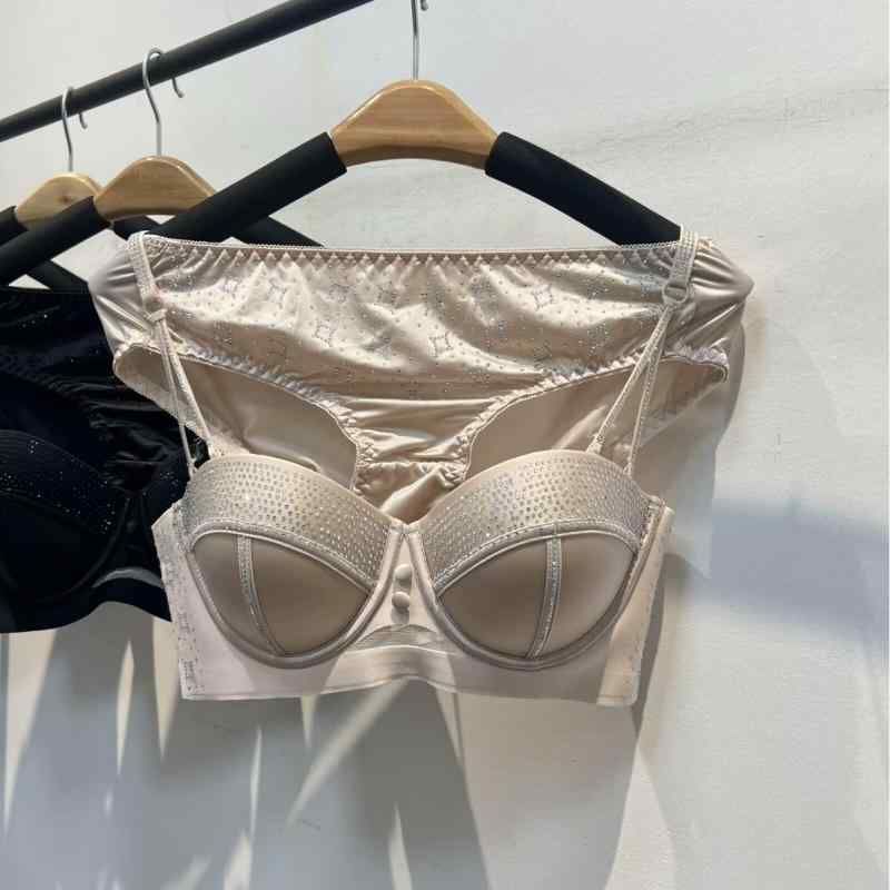 ブラジャー&ショーツセット レディース 盛りブラ 谷間 寄せる 3/4カップ 調整型 ファッション サテン 快適 通気性 美背 上げ ずれにくい ドレスブラ 黒 赤 ベージュ系(4.0)