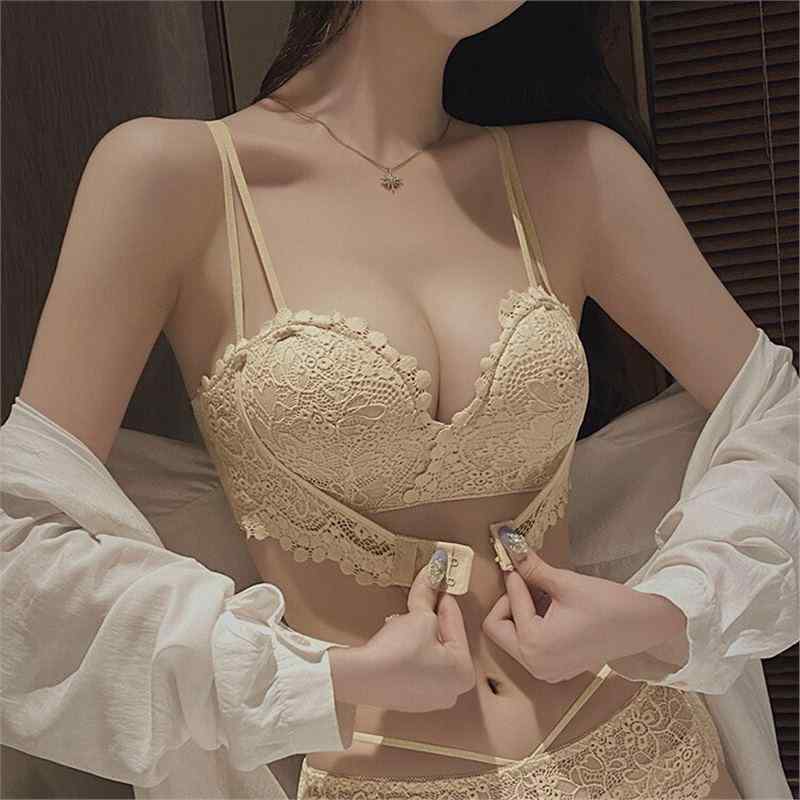 ブラジャー レディース 小胸 補正 谷間メイク アップブラ 美背 ノンワイヤー コットン 3/4カップ ブラジャー ショーツ セット