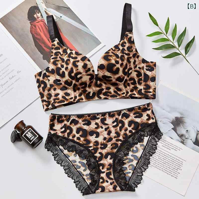 ブラジャー & ショーツ レディース コットン ノンワイヤー 美背 ヒョウ柄 セク...