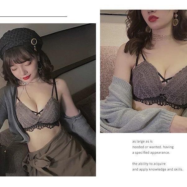 ブラジャー &amp; ショーツ セット レディース レース ノンワイヤー シームレス 谷間メイク バストアッ..