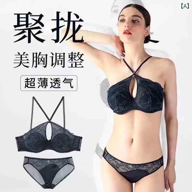 ブラジャー レディース 薄手 大胸 显小 補正 下着 セット 脇高 レース コットン 1/2カップ ソフトワイヤー 美背 ブラック ピンク系 イエロー shadowtail-10464998 シャドーテール サンプル画像2