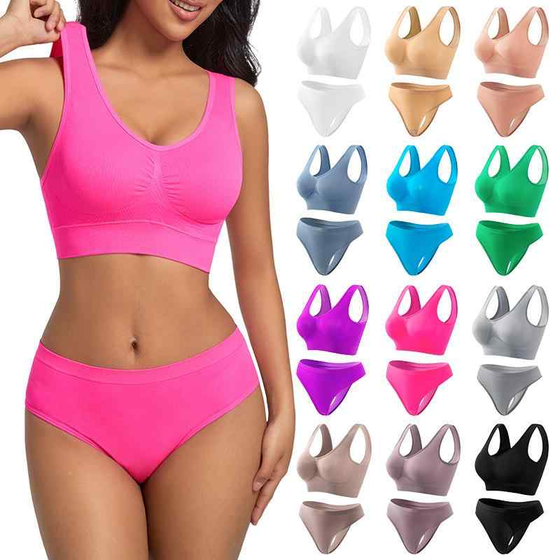 ブラジャー &amp; ショーツ レディース スポーツブラ セットアップ ノンワイヤー 揺れない ヨガウェア ..