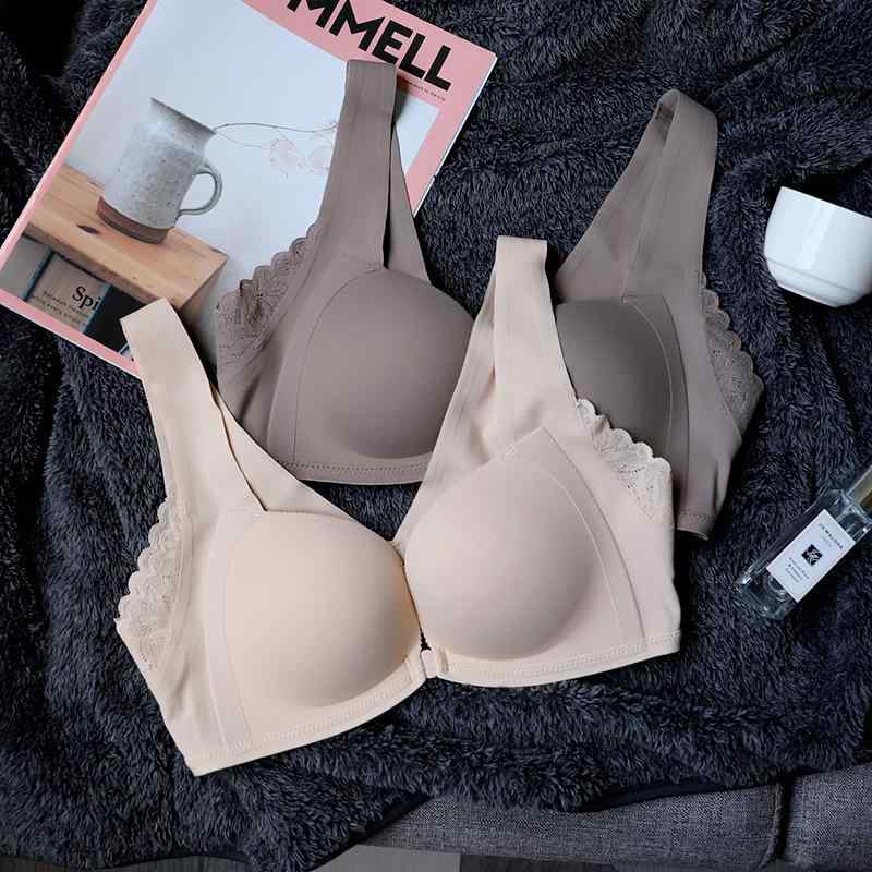 ブラジャー & ショーツ セット レディース 谷間メイク 3/4カップ 盛りブラ 前開き 小胸 補正 寄せ上げ 無地 シンプル 肩紐アジャスター付き