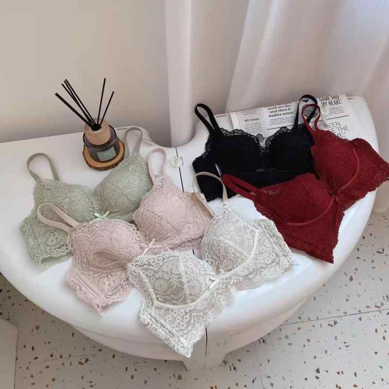 ブラジャー &amp; ショーツセット レディース 網レース 3/4カップ 脇高 谷間メイク ワイヤーなし バス..