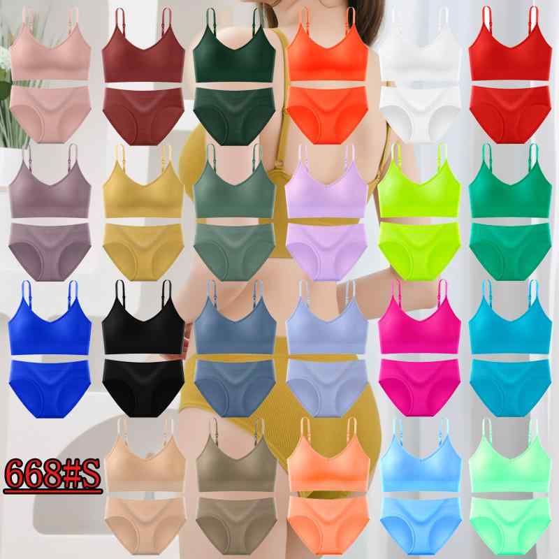 ブラジャー & ショーツセット レディース シームレス リブ編み 調節可能 ストラップ ノンワイヤー ヨガウェア ナイトブラ スポブラ バックシャン 白 ピンク 黄色 緑 黒