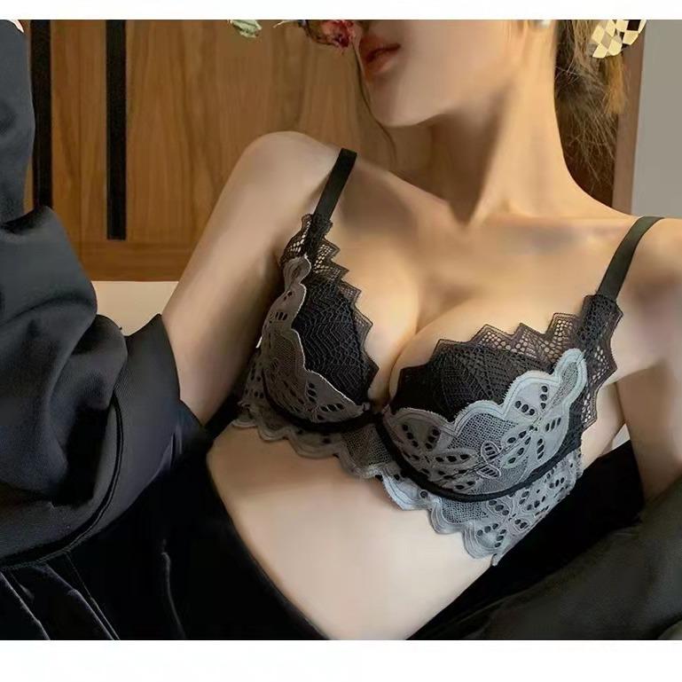 ブラジャー & ショーツセット レディース 脇高 谷間メイク 3/4カップ ワイヤーなし レース 補正 快適 通気性