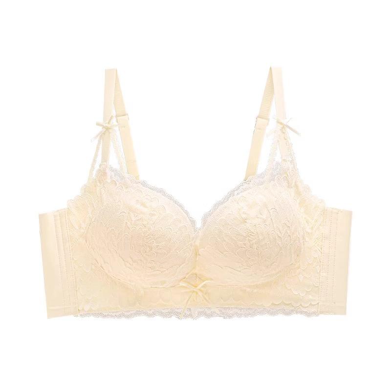 ブラジャー レディース 小胸 脇高 谷間メイク 寄せ上げ 垂れ防止 ワイヤーなし 補正 シャンパン色 ピン..