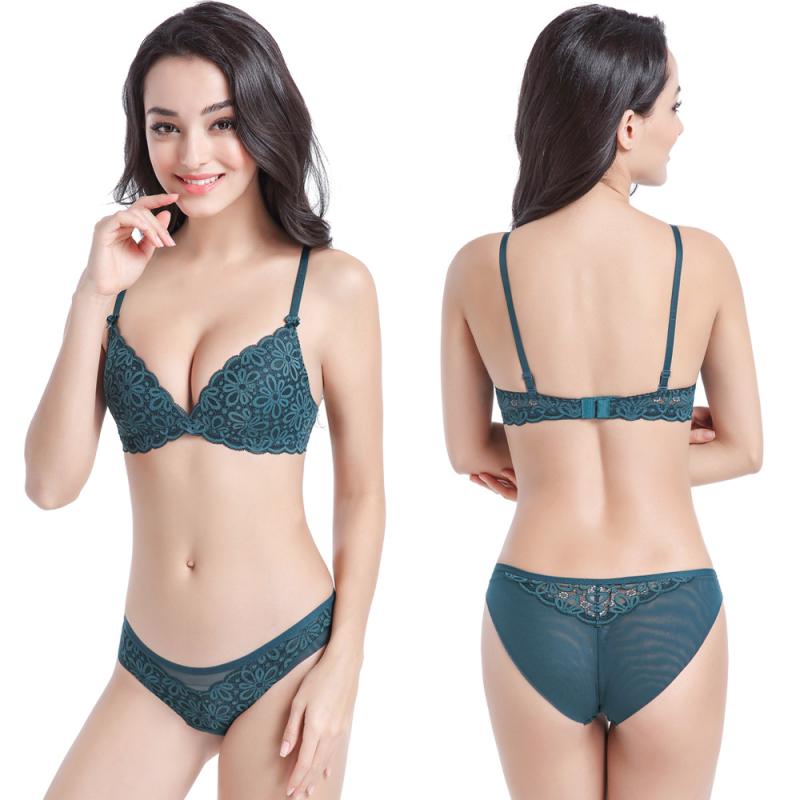 ブラジャー &amp; ショーツ レディース 女性 下着 上下 セット レース ノンワイヤー 薄手カップ 3/4カ..