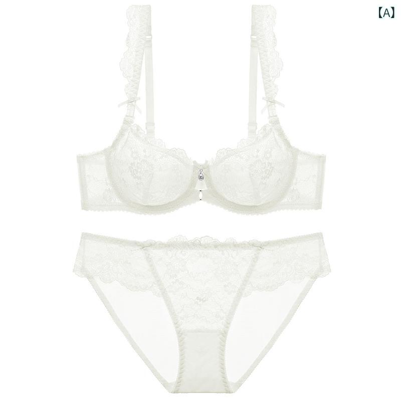 ブラジャー & ショーツ レディース 女性用 薄手レース 超薄型 ノンパテッドブ...