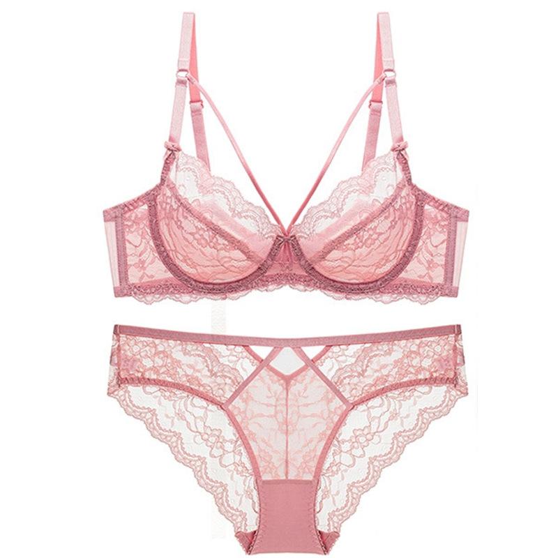 ブラジャー & ショーツ セット レディース 超薄型 3/4カップ 刺繡 レース 快適 調整可能 肩紐 後ろホック付き ナイロン ポリエステル かわいい 下着 女性用 ホワイト ピンク グリーン ブラック