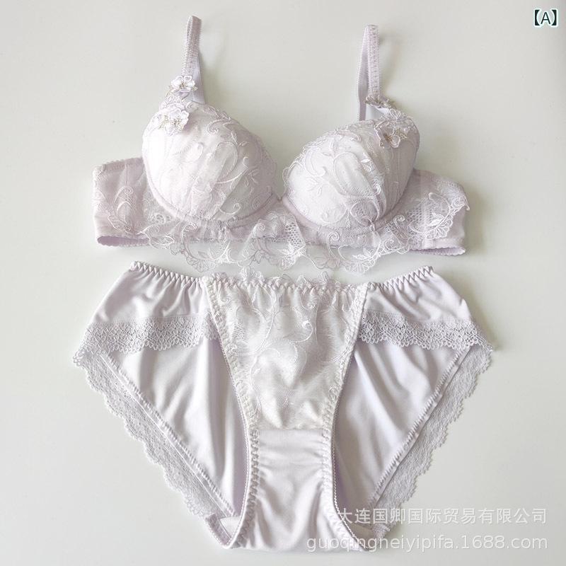 ブラジャー &amp; ショーツ セット レディース レース 花柄 薄手 3/4カップ ポリエステル コットン か..