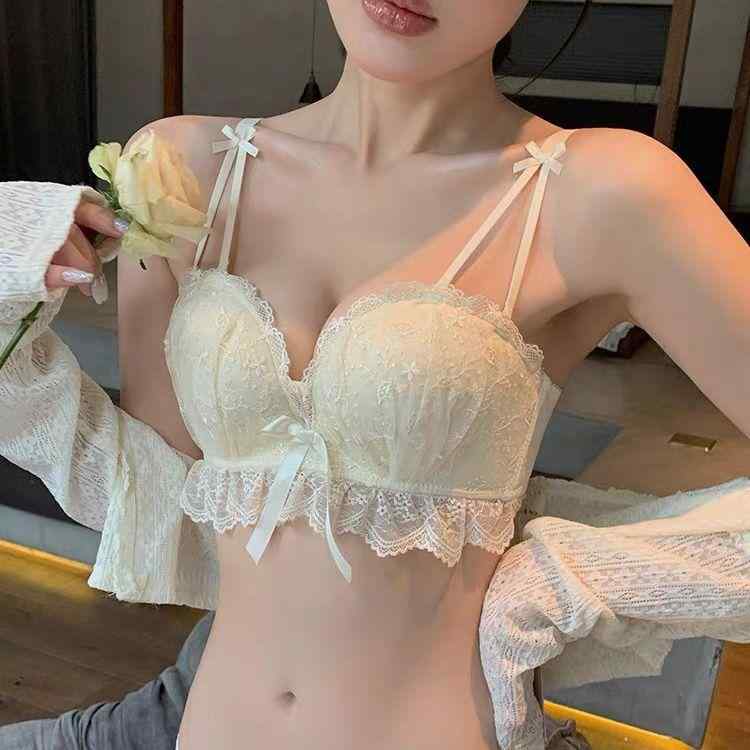 ブラジャー & ショーツ レディース 小胸 補正 谷間メイク レース 脇高 3/4カップ ワイヤーなし 垂れ防止 快適 シャンパン色 ブラック パープル レッド