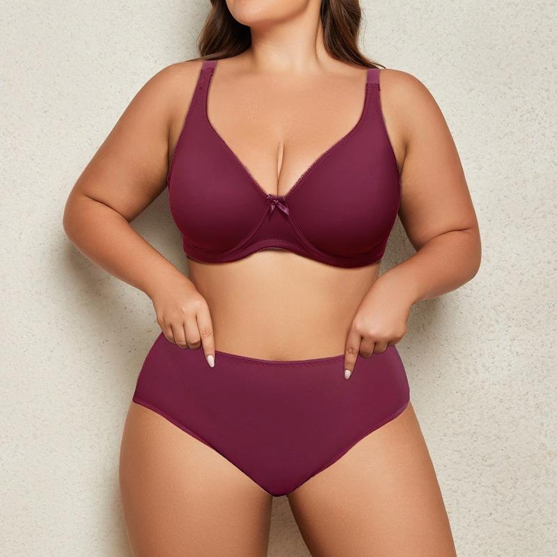 ブラジャー & ショーツ セット レディース 大きいサイズ 薄手 ノンパッド ワイヤー入りブラ 全カップ フルカップ 3/4カップ ストラップ調整可能 アンダーウェア