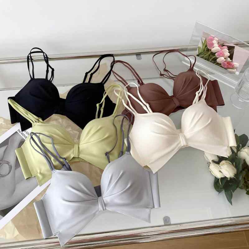 ブラジャー レディース 小胸 補正 薄手 夏 美背 ノンワイヤー コットン 黒 シャンパン 奶藍 アップルグ..