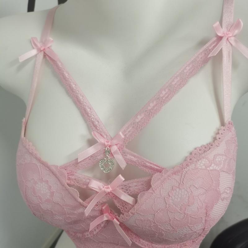 ブラジャー & ショーツ レディース ランジェリー レース 3/4カップ 厚手 パッド 通気性 パープル 紫 ホワイト 白 ブラック 黒 ピンク ローズピンク S M L XL