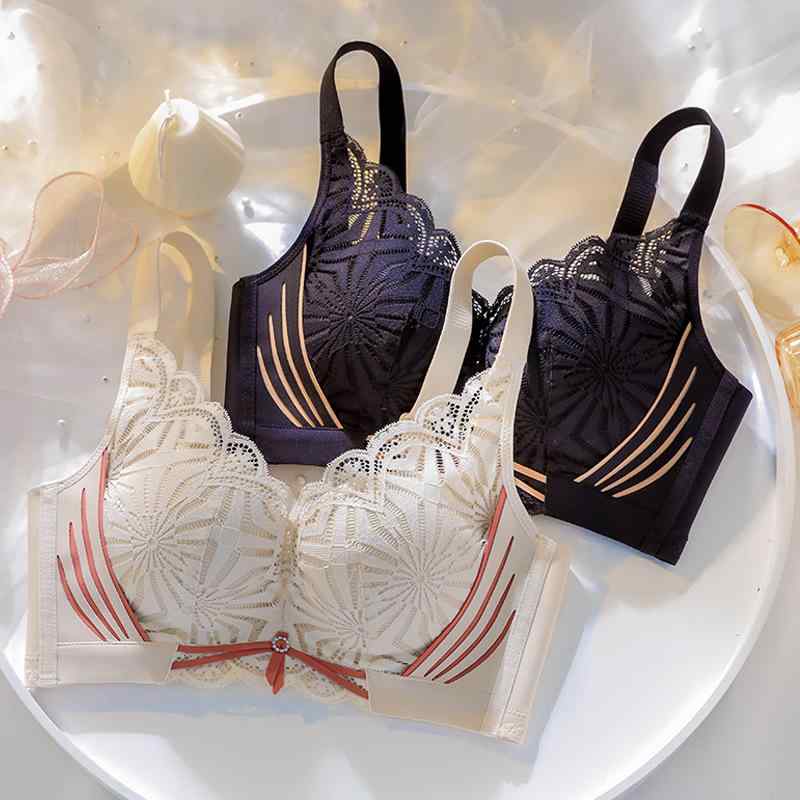 ブラジャー レディース 蚕糸 シルク 下着 ノンワイヤー 小胸 谷間メイク 寄せ上げ 脇高 補正 調整型 レース ブラジャー ショーツ セット シャンパン モカ コーヒー ブラック